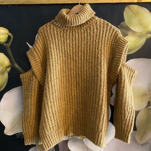 Topshop Camel Coloured Thick Cold Shoulder Sweater